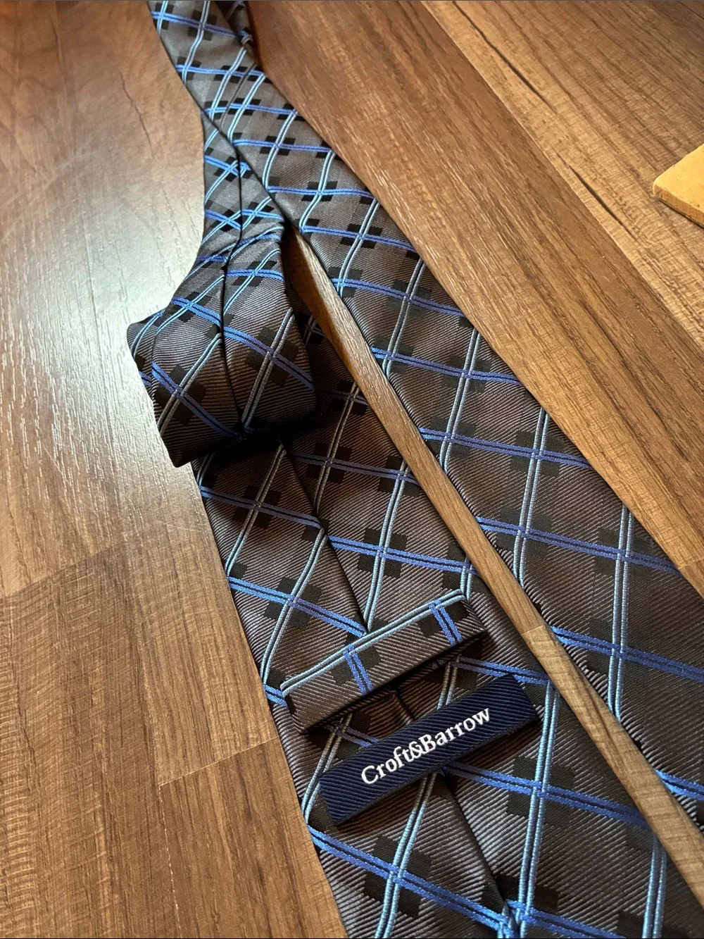 croft & barrow Black Tie with Blue Windowpane Plaid- Silk blend
